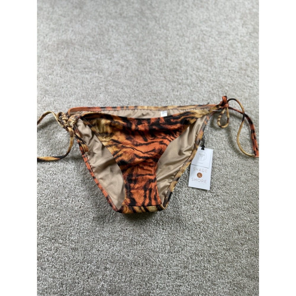 Shade & Shore Women's Cheeky Bikini Bottom M Tiger Print Nylon